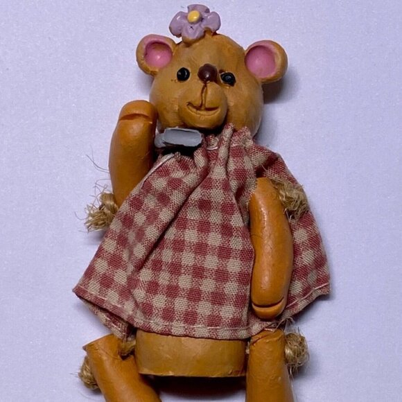 Russ Berrie & Co. 13900 Collectible Jointed Mini’s Wooden Bear Shelf Sitter VTG - Picture 5 of 10